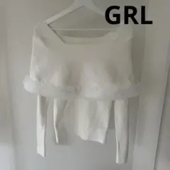 グレイル　GRL ファー付き　オフショルダーケープニット　セーター　S ホワイト