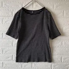 UNIQLO ユニクロ　リブボートネックT L 5分袖 ボーダー 黒×白