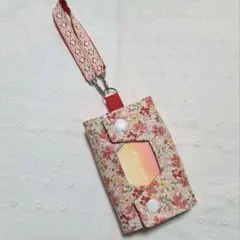 ハンドメイド、はな柄のポータブルポケットティッシュカバー、ストラップ付き