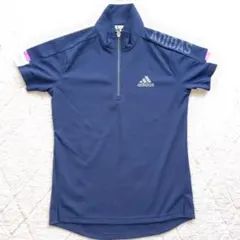 アディダス ハーフジップ 半袖 Tシャツ トレーニングウェア ネイビー 紺 M