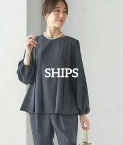 SHIPS シップス ダブル クロス ブラウス セレモニー対応可 パール 紺 