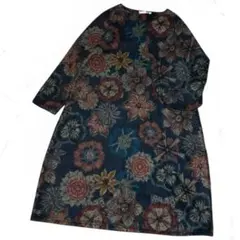 ぽこちゃん様専用　個性的 花柄 長袖ワンピース XXL ゆったり 大きめ