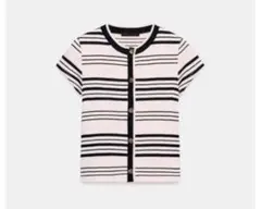 ZARA 半袖ニットカーディガン ボーダー Lサイズのサムネイル