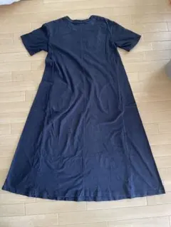 黒 半袖 シャツワンピース Aライン