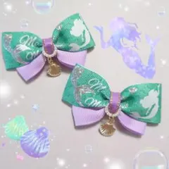 ヘアゴム ヘアリボン ツイン　1715　キラキラマーメイド　蓄光　人魚　姫