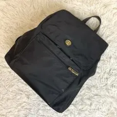 良品】トリーバーチ 巾着 リュック ナイロン レザー 紺系 ゴールド金具 