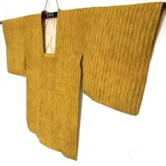 5k3175 羽織　正絹　袷　和装コート　黄色　茶色　緑　柄物　着物