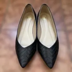 Fin 編み込みデザイン ブラックフラットシューズ