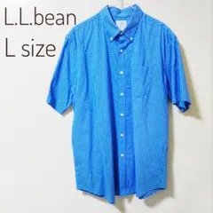 L.L.Beanメンズコットン半袖ボタンダウンシャツ L-reg ブルーチェック