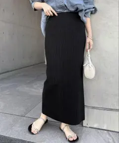 andme リブニットロングタイトスカート ブラックのサムネイル