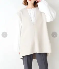 IENAダブルフェイスデザインベスト　ベージュ　36