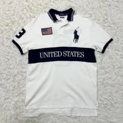 希少 ポロラルフローレン ポロシャツ ビッグポニー USA 白 ネイビー 星条旗