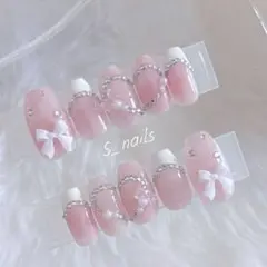 セパレートハートネイル♡リボン 量産型 ガーリー フレンチネイル 韓国 姫ギャル