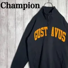 【希少】チャンピオン　ワッペン刺繍ワンポイントビックロゴハーフジップスウェット
