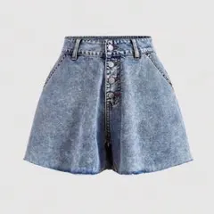 デニムショートパンツ ジーンズ ハイウエスト ダメージ 切りっぱなし シーイン