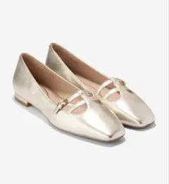 COLE HAAN メタリックゴールドフラットシューズ