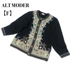 ALT MODER アルトモーダ ウール100% ニットカーディガン　花刺繍　金