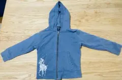 ポロラルフローレン　87％綿パーカー　ブルー　ジップアップ　春秋用フード付き
