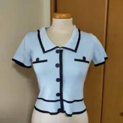 GRL 半袖 リブニット バイカラー