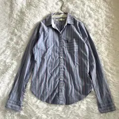 【アクロンビー&フィッチ】 ストライプシャツ　長袖　ブルー系　 XS