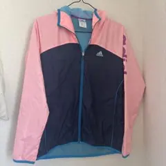 adidas フード付きウィンドブレーカー M ピンク/ネイビー