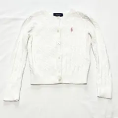 極美品ラルフローレン ケーブルニット カーディガン 115cm 白 ピンク刺繍