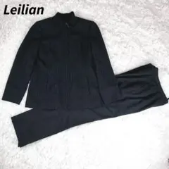 【美品】レリアン 高級パンツスーツ セットアップ ピンストライプ 黒 11号相当