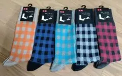 ユニクロ　ブロックチェック柄ソックス5足セット 25-27cm