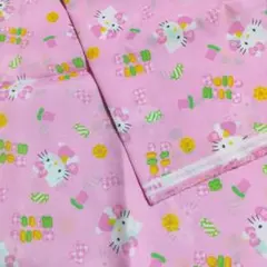 ハローキティ 生地 絶盤 ピンク ハート ハナ 生地 はぎれ 布 レトロ 平成