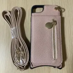 ショルダー付きスマホケース くすみピンク iPhoneSE2/SE3対応