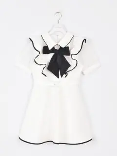 エブリン evelyn バイカラーリボンロンパース