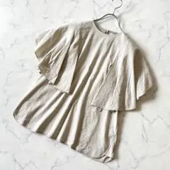 【美品】 アドーア バイオ麻 ブラウス ストライプ 半袖 麻混のサムネイル