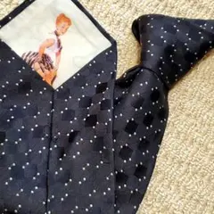 美品✨DOLCE&GABBANA シルク製 黒地 白ドット ネクタイ チェック
