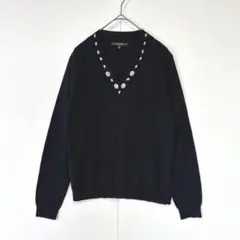 エッシュ　ニット　セーター　ビジュー　ビーズ　Vネック　40号　ブラック　黒