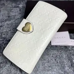 GUCCI ラブリーハート GGエンボス レザー長財布 アイボリー