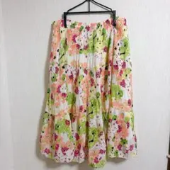美品✨花柄 ティアード ミモレ丈 スカート ウエストゴム 【M】