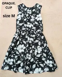 オペークドットクリップ　ワンピース　花柄　ドッキング　ウエストゴム　M