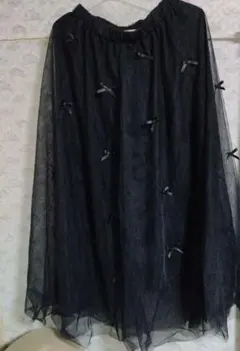 総リボンチュールブラックスカート
