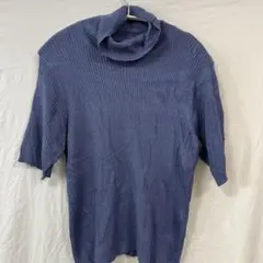 リブ編みハイネック半袖セーター XL