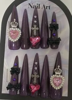 ♡現品限り 地雷系 量産型 クロム リボン ハート付き ネイルチップ♡