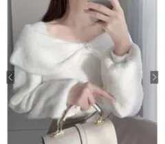 GRL リボンカラーフェザーニット トップス アイボリー