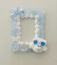 ホイップデコ　トレカケース　B8サイズ　犬　リボン　水色