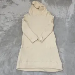 Pritフード付きアイボリーリブワンピース　チュニック　レディース　M〜L