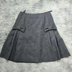 ​美品 エムズグレイシー カシミヤ混 リボン プリーツ フレアスカート 38のサムネイル