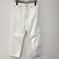 ニコアンド　レディース　クラッシュ　ストレート　デニム　パンツ　綿　ホワイト Mのサムネイル