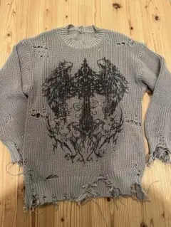 ダメージ加工ニット グレー Y2Kグランジストリートカジュアル平成