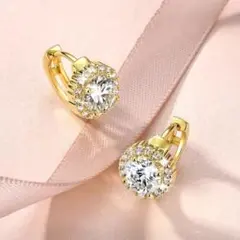 ゴールドクリスタルフープピアス
