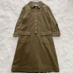 マチコジント　ワンピース　ミリタリー風　七分袖　M 膝下丈　綿95% ストレッチ