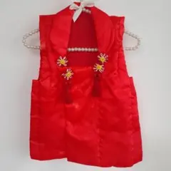 七五三3歳用 赤被布コート 花飾り付き