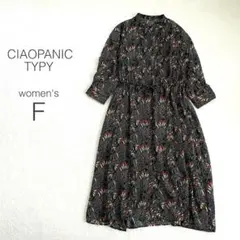 【チャオパニックティピー】花柄シャツワンピース 7分袖 シアー 総柄 黒 極美品